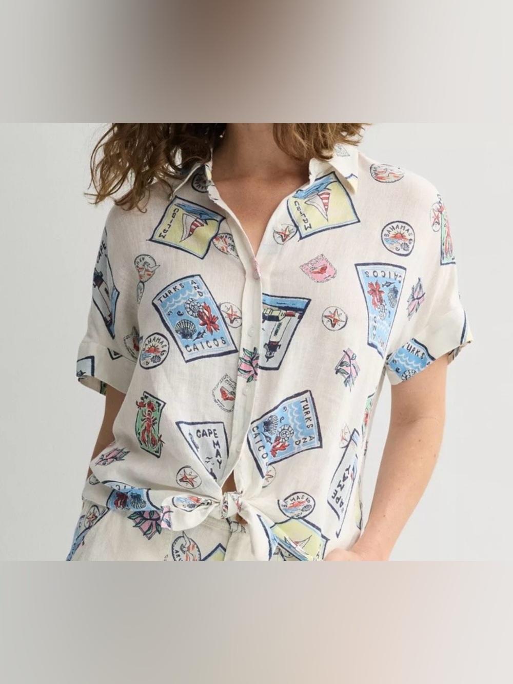 Sonoma Linen Blend Lightweight Button Down Seaside Toss Shirt